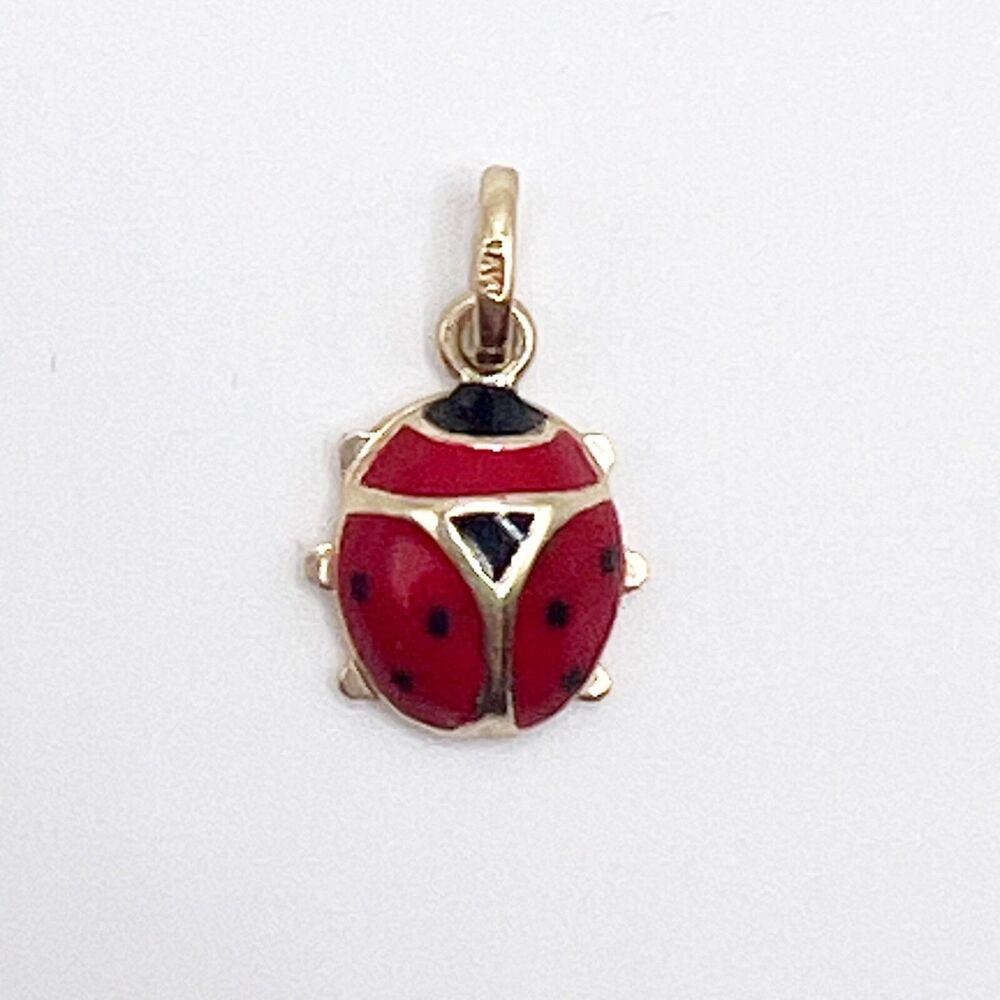14k Gold Enamel Ladybug Charm Pendant 0.9 gram 5/8" Signed Aurae